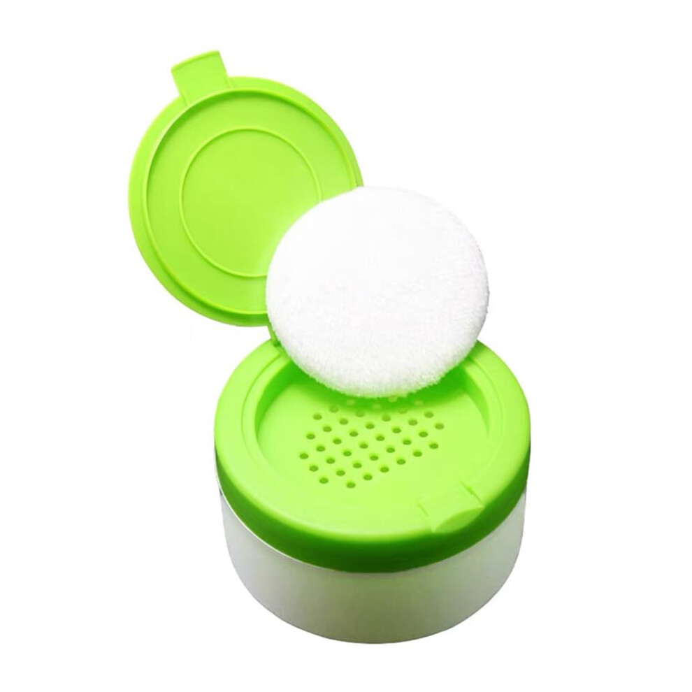 Green Refillable Baby Powder Container With Puff And Sifter For Travel And Home Use