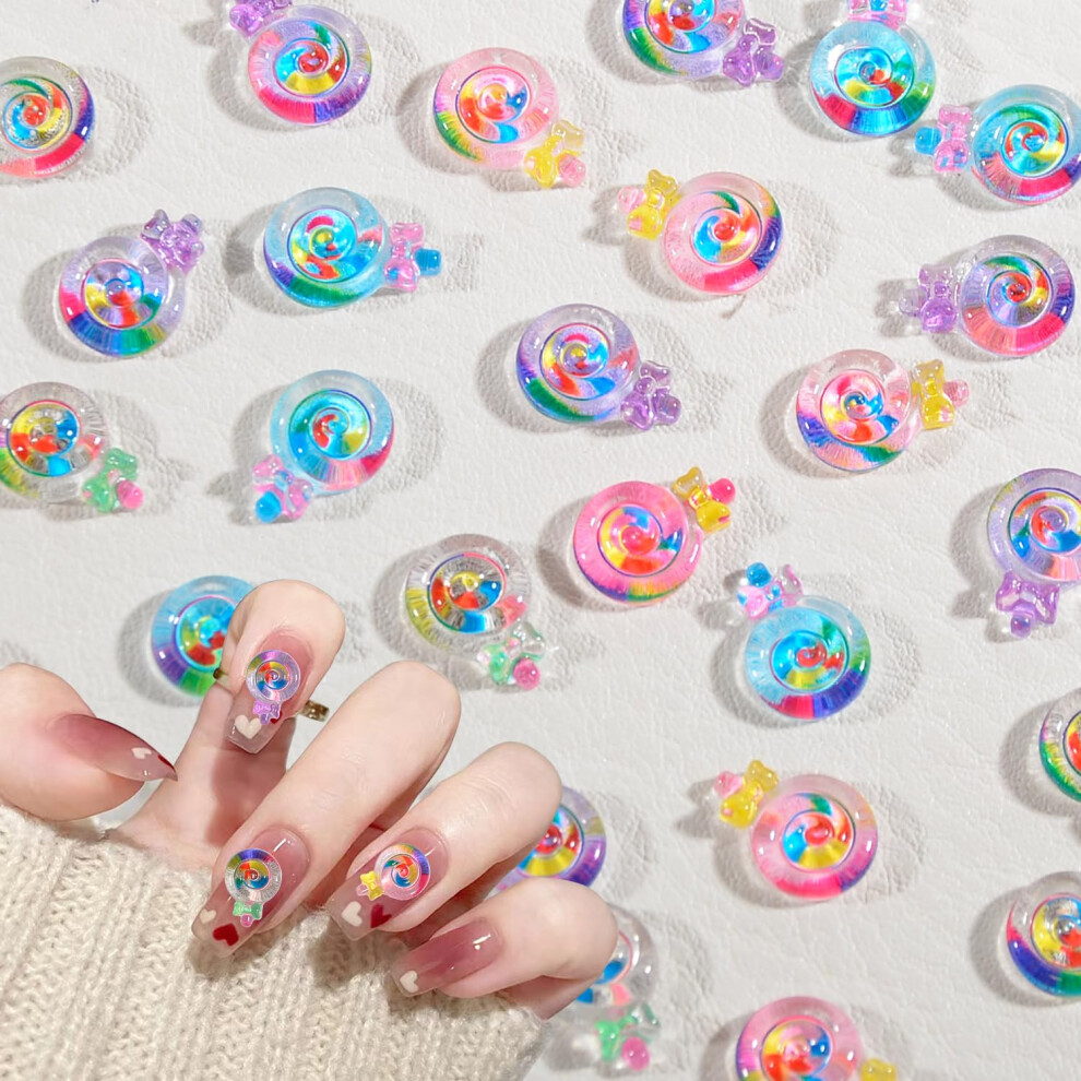 50PCS 3D Nail Art Charms Kawaii Colorful Resin Lollipop Decorations for DIY Acrylic Nails