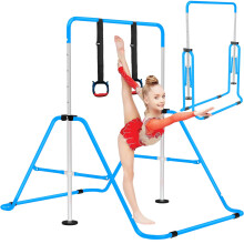 OZE SPORTS Kids Gymnastics Bar Kip Trainer with Rings – Adjustable Height Sturdy Safe Training Horizontal Bar for Home Practice Foldable Gymnastics
