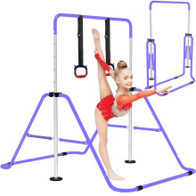 OZE SPORTS Kids Gymnastics Bar Kip Trainer with Rings – Adjustable Height Sturdy Safe Training Horizontal Bar for Home Practice Foldable Gymnastics