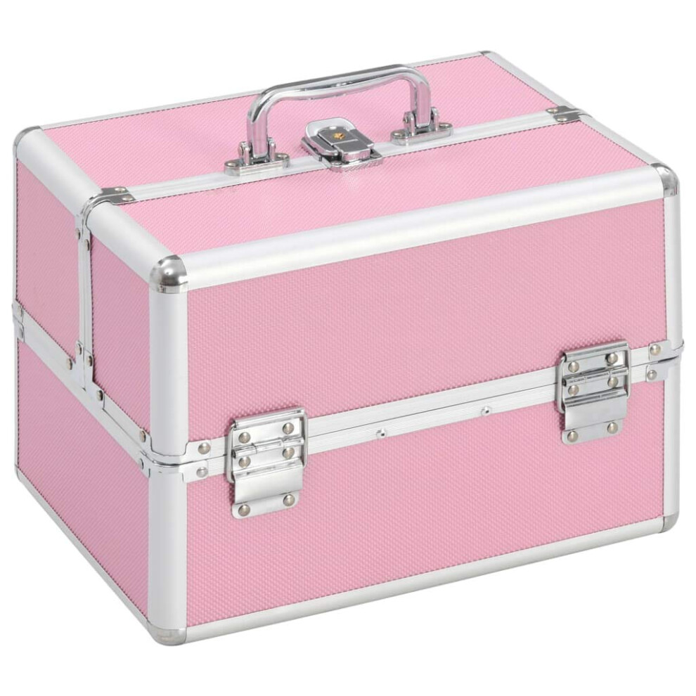Pink Aluminum Makeup Train Case with Handle Large Portable Organizer for Cosmetics Storage