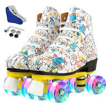 XUDREZ Classic Hightop Roller Skates for Adults LightUp FourWheel Skates White Flash Wheel Size 35