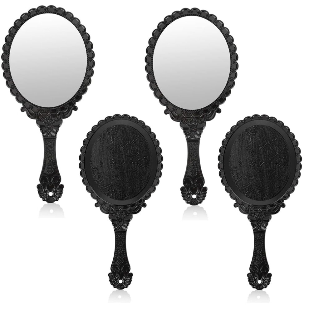 4Pcs Vintage Handheld Mirror Set with Floral Design, Lightweight Decorative Vanity Makeup Mirrors Black