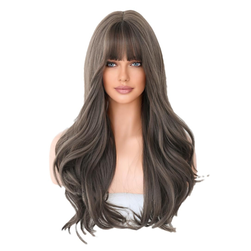 Unisex Women's Synthetic Long Wavy Wig With Bangs, Heat Resistant Blonde Gradient For Cosplay Party