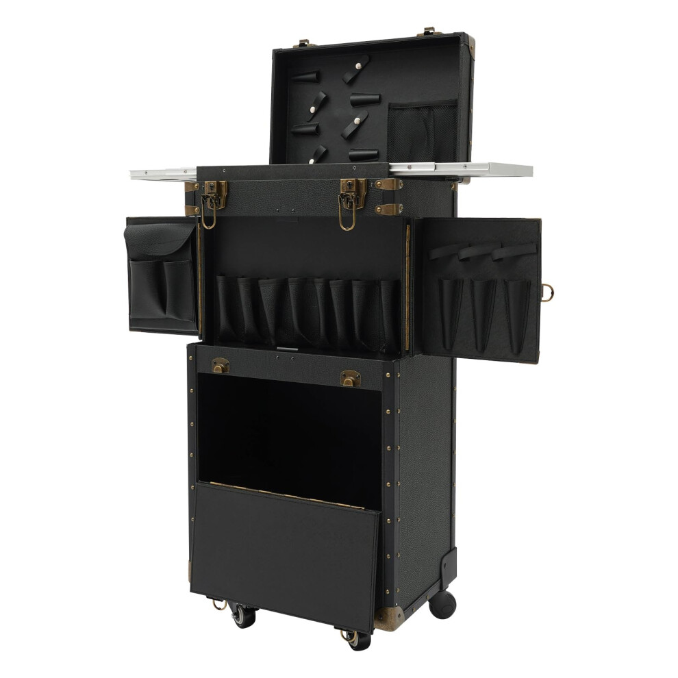 Black Rolling Makeup Case With Locks, Hairdressing Trolley For Salon Stylists, Multilayer Storage Wheels