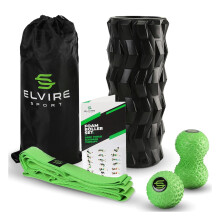 Elvire Foam Roller Set 5in1 Deep Tissue Massage Roller Peanut Ball Stretching Equipment Band Relieves Pain Back Foot Legs Neck Exercise Yoga Physio