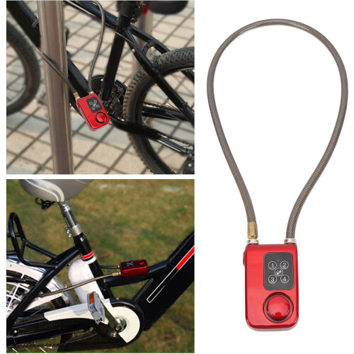 Keyless AntiTheft Motorcycle Chain Lock with Enhanced Security Vibration Alarm, Suitable for Cyclists, Red 2