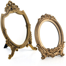 2 Pcs Small Gold Vintage Vanity Mirror with Stand, Baroque Decorative Tabletop Makeup Mirror Set