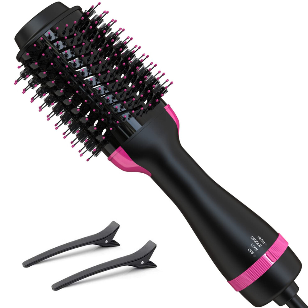 Black/Pink Hair Dryer Brush 4 In 1 Styler Volumizer With Negative Ion Frizz Control Ceramic Titanium Barrel
