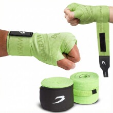 BOXRAW Professional Hand Wraps Boxing MMA Adults Elasticated Bandages with Rubberised Straps Free Carry Case Green 3m