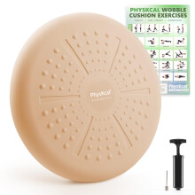 PhysKcal Beige Wobble Cushion for Adults and Kids ADHD 33cm Inflatable Wiggle Seat for Posture Balance Disc for Core Strength Stability Flexible Se