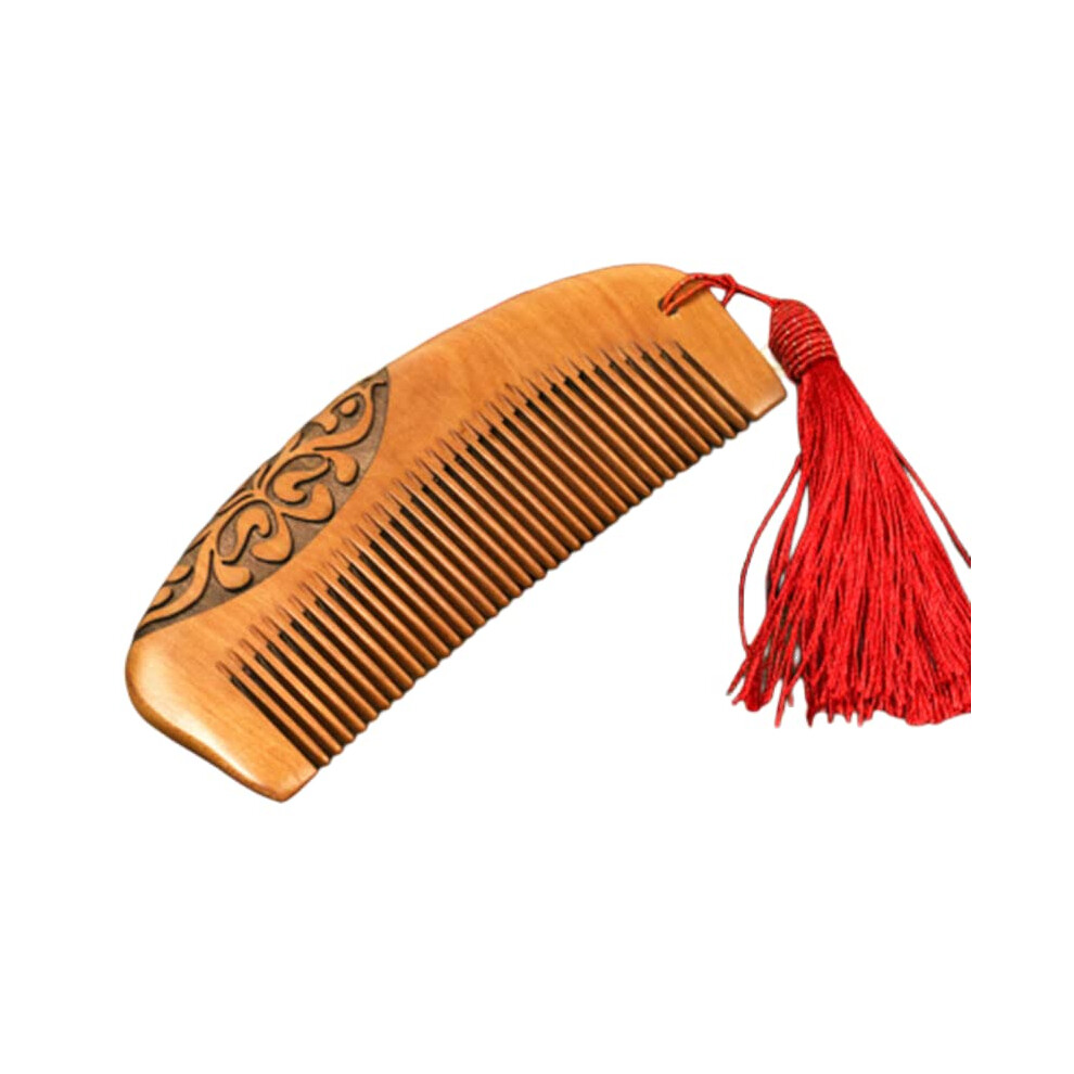 Hand Carved Peach Wood Comb Double Sided Anti Static Wooden Hair Comb for Hair Care