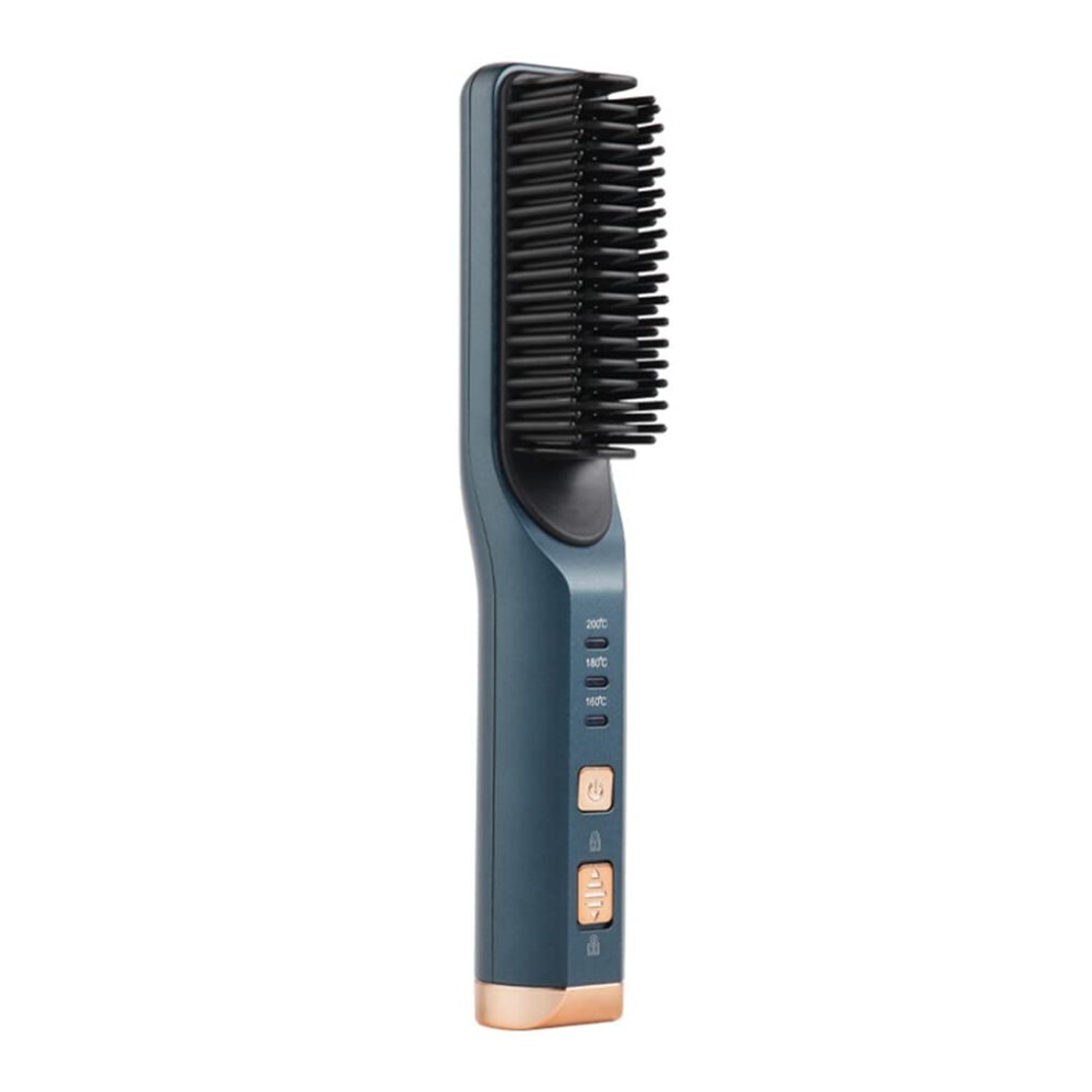 Green Hair Straightener Brush With Fast Heating, 3 Temp Modes, Usb Rechargeable Antiscald Comb,