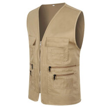Men's Outdoor Vest with Many Pockets, Sleeveless Fishing Vest, Multifunctional XXL Khaki