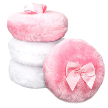 4 Pcs Large Powder Puff for Body and Face, Soft Velour Makeup Sponge with Cute Bow Handle, Washable