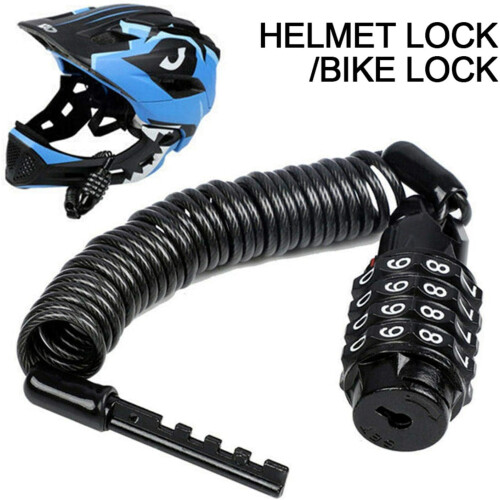Helmet Lock with 4Digit Combination Code, AntiTheft for Motorcycle/Bicycle Helmet, Black 1