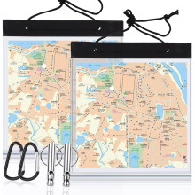 SANNIX 2pcs Waterproof Map Case Transparent Map Cover with Clear Window and Neck Strap PVC Camping Map Case for Hiking 31x28cm with Carabiner and Wh