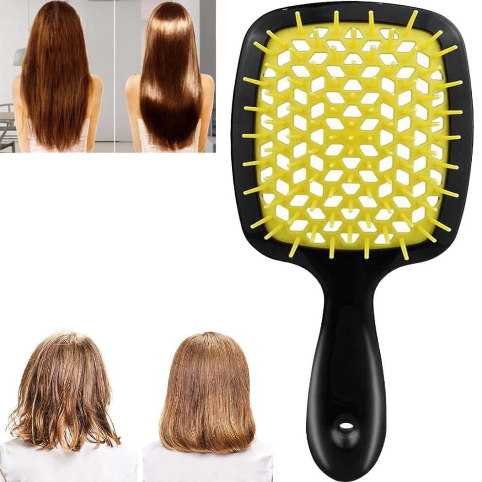 Yellow Detangling Hair Brush For Wet And Dry Hair, Vent Design For Faster Blow Drying,