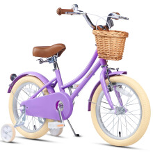 Glerc 16 Inch Kids Girls Bike for 4 5 6 7 8 Years Old Little Girls Retro Vintage Style Bicycles with BasketStabilisers and Bell Color Purple