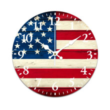 Silent Wooden Wall Clock 13.39 Inch Vintage American Flag Design Battery Powered Quiet Decor
