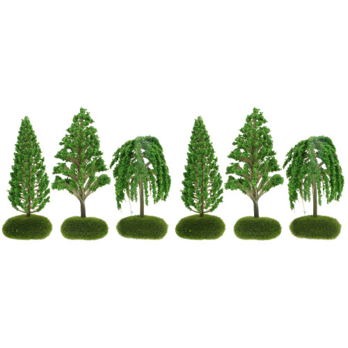6Pcs Miniature Tree Models Green Plastic Flocking for Sand Table Decor 2