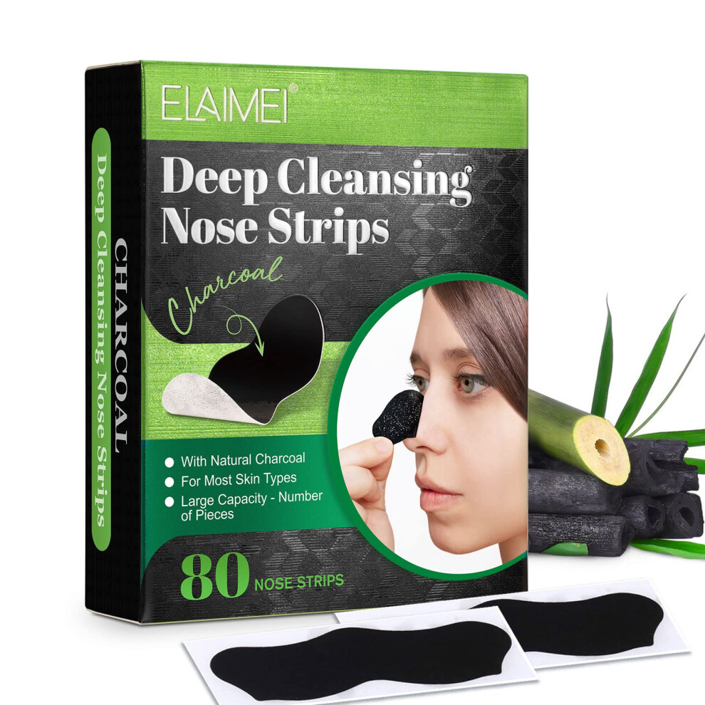 Blackhead Remover Strips 80Pcs Charcoal Nose Strips for Deep Pore Cleansing and Oil Control