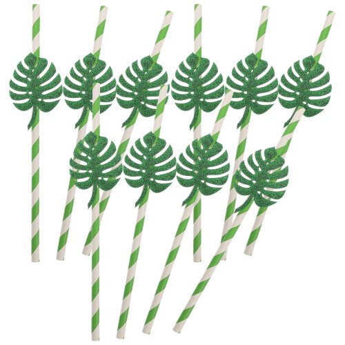 30Pcs Glittered Paper Drinking Monstera Theme