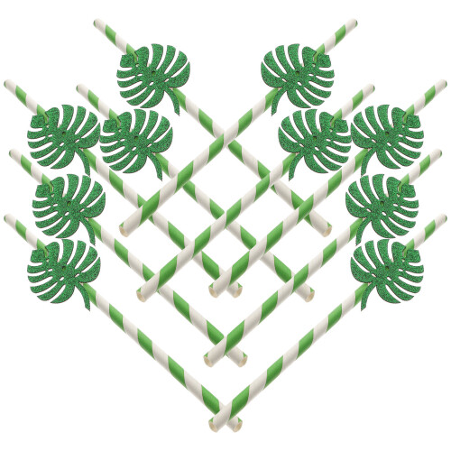30Pcs Glittered Paper Drinking Monstera Theme 2