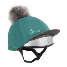 LeMieux Pom Pom Horse Riding Hat Silk in Peacock with 4 Way Stretch Fabric Coordinates with Base Layers Saddle Pads One Size