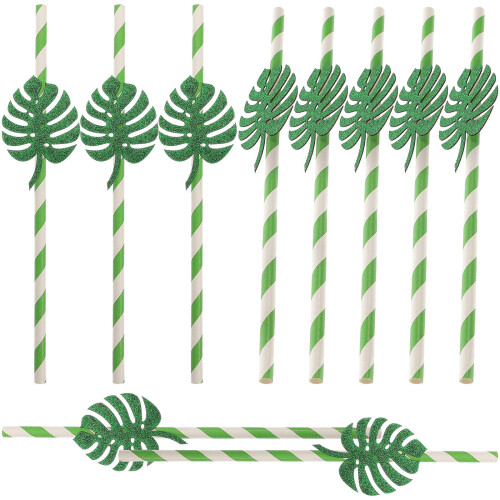 30Pcs Glittered Paper Drinking Monstera Theme 1
