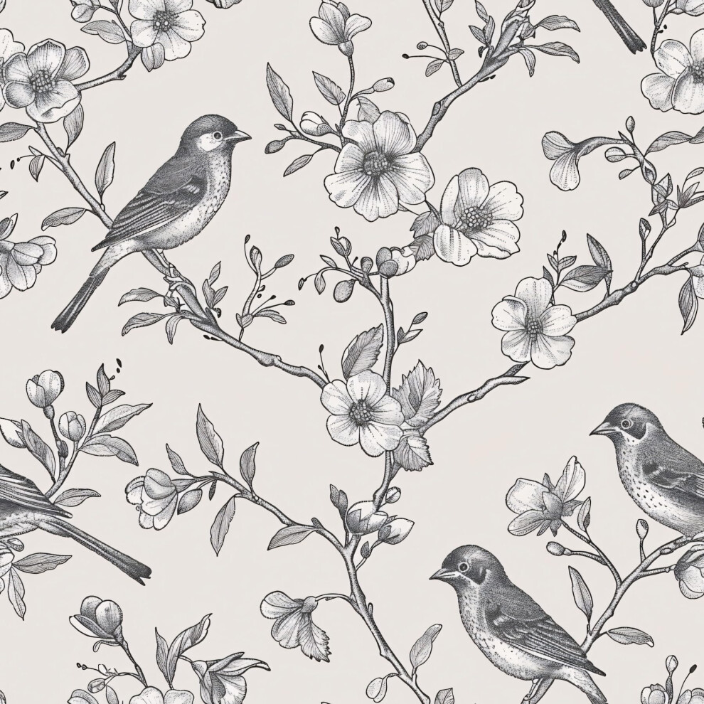 Vintage Bird Peel And Stick Wallpaper, Floral Botanical Selfadhesive Vinyl, 17.7In X 118In 9053599124900