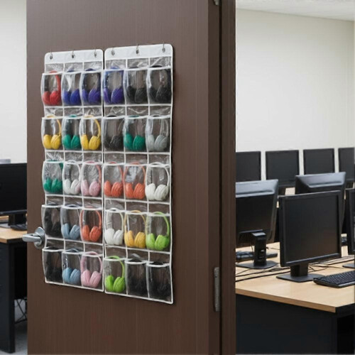Classroom Headphone Storage Organizer W/ 30 Pockets, Pvc Clear Classroom Pocket 2