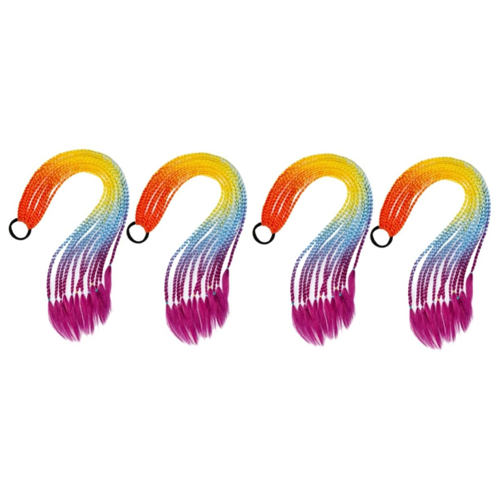 Clip In Braid Hair Extensions with Elastic Ties for Ponytails and Cosplay, 2 Colorful Sets
