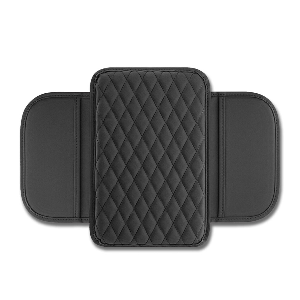Quilted Leather Car Armrest Cover With Side Pockets, Universal Center Console Protector For Suv Truck 9053599125099