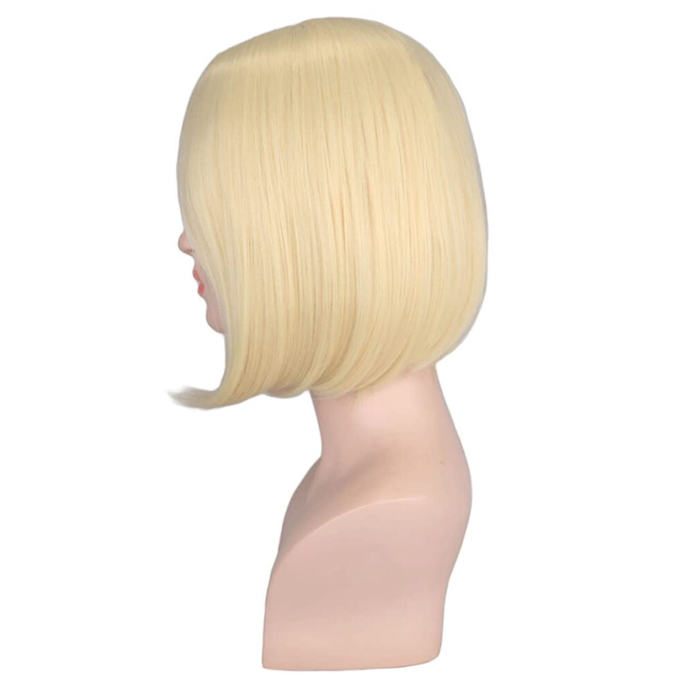 Unisex Black Short Bob Wig With Bangs, Heat Resistant Synthetic Fiber, Middle Part, 12.5' Adjustable Cap