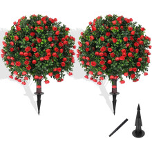 2Piece Rose Shaped Artificial Boxwood Topiary Trees with UV Resistant No Maintenance Foliage