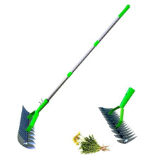 Manual Lawn Aerator Scarifier with 1.7m Wooden Handle for Dethatching and Moss Removal
