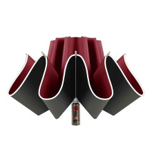 (Red) Automatic Inverted Umbrella with Reflective Stripe - Compact Folding Umbrella for Rain and Sun, Windproof Reverse Umbrella for Men Women