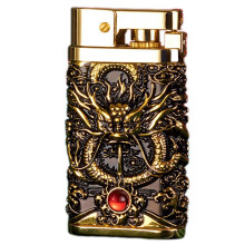 (Black Gold) Collectible Dragons Theme Kerosenes Lighter Effortless One-Key Ignition for Collection