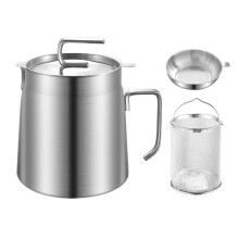 (304lvg,2.2L)Large Capacity Fine Mesh Oil Filter Kettle Easy Using Oil Dregs Separate Tank for Kitchen Home