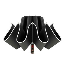 (Black) Automatic Inverted Umbrella with Reflective Stripe - Compact Folding Umbrella for Rain and Sun, Windproof Reverse Umbrella for Men Women