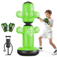QPAU 360 Rotatable Punching Bag for Kids Lager 64” Kids Punching Bag with Gloves Hand Pump 6 Targets Bop Bag Inflatable Punching Toy Karate Gifts