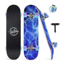 BELEEV Skateboards 31 x 8 inch Complete Skateboard for Beginners 7 Layer Canadian Maple Double Kick Deck Concave Cruiser Trick Skateboard for Kids a