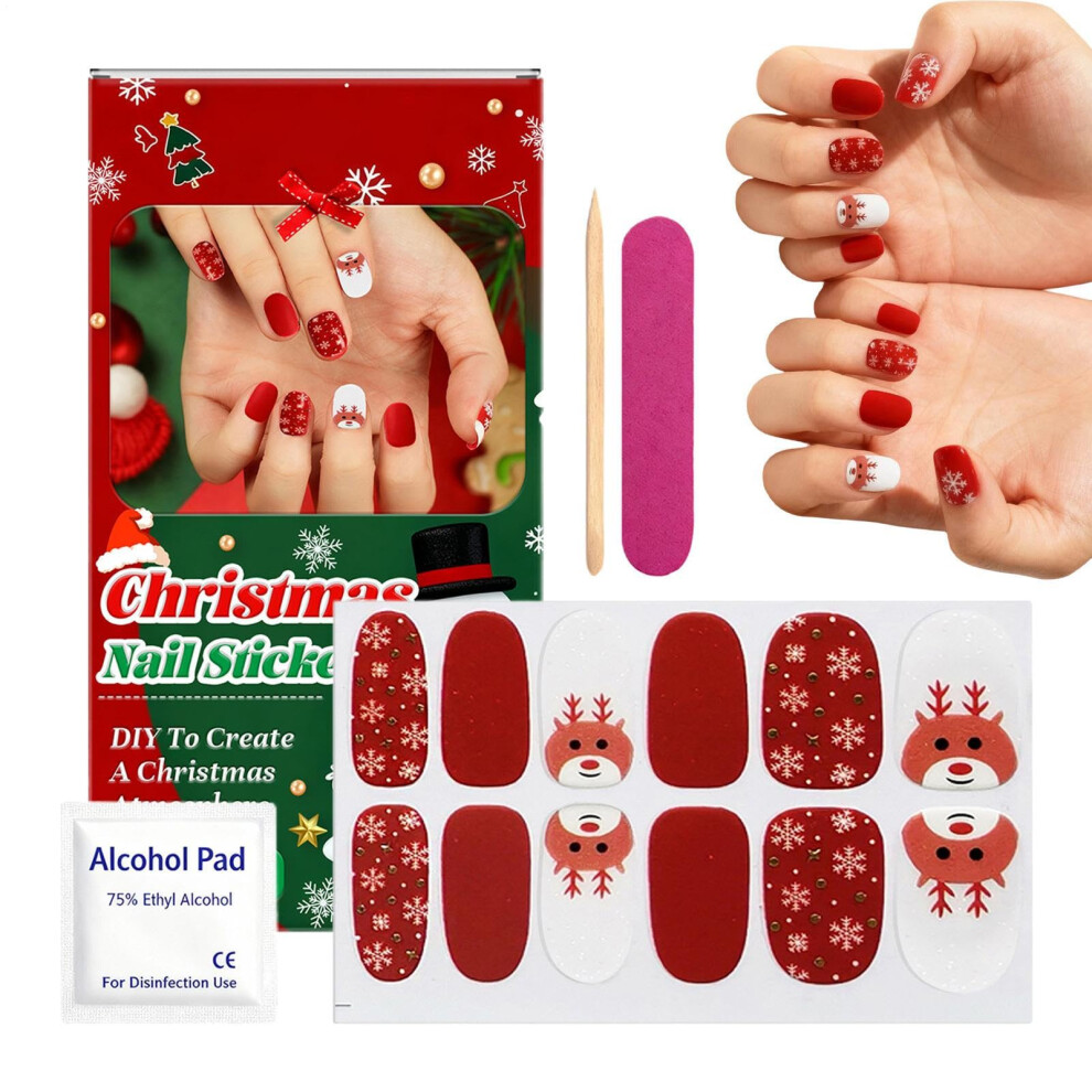 Christmas Nail Wraps Glitter Snowflake Elk Design 12Piece Festive Holiday Nail Stickers for Christmas