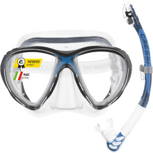 Cressi Big Eyes Evo Alpha Ultra Dry Snorkel Set RakedLens Diving Mask Silicone Skirt Snorkel Mask DryTop Technology Scuba Diving Gear ClearBlue