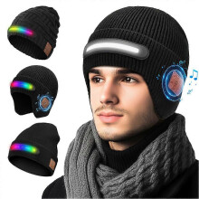 (B)LED Bluetooth Music Beanie Hat for Men Women - USB Rechargeable Headlamp Warm Winter Knit Cap, Perfect for Parties, Festivals, Night Events