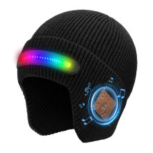 (B)LED Bluetooth Music Beanie Hat for Men Women - USB Rechargeable Headlamp Warm Winter Knit Cap, Perfect for Parties, Festivals, Night Events