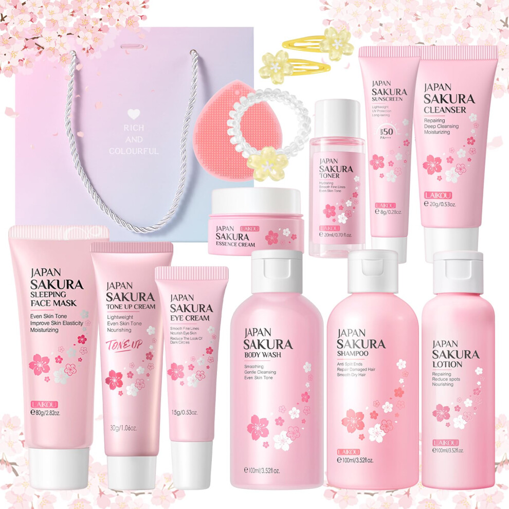 Teen Skincare Set with Natural Sakura Extracts, 15Pcs Complete Routine, Travel Kit for Girls 812