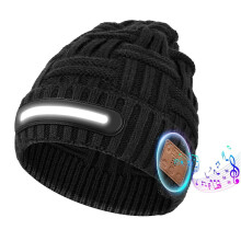 (C)LED Bluetooth Music Beanie Hat for Men Women - USB Rechargeable Headlamp Warm Winter Knit Cap, Perfect for Parties, Festivals, Night Events