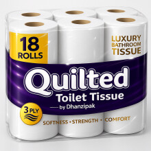 18 Rolls 3-Ply Quilted Toilet Paper  Soft, Strong & Highly Absorbent Premium Toilet Tissue, Long-Lasting Bathroom Rolls